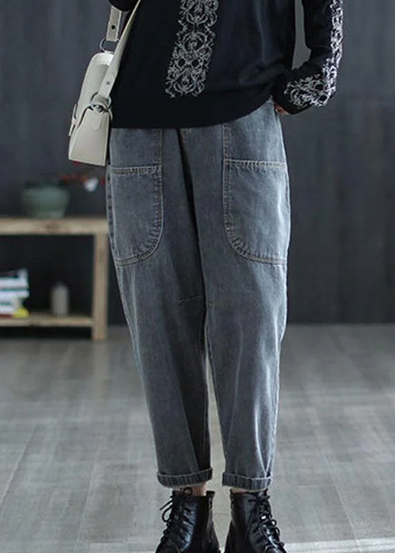 Weekend Savings Extravaganza Vintage Grey High Waist Pockets Harem Fall Denim Pants