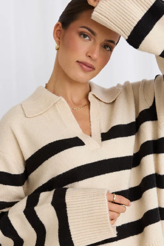 Midnight Madness Capital Oat & Black Stripe Knit Polo