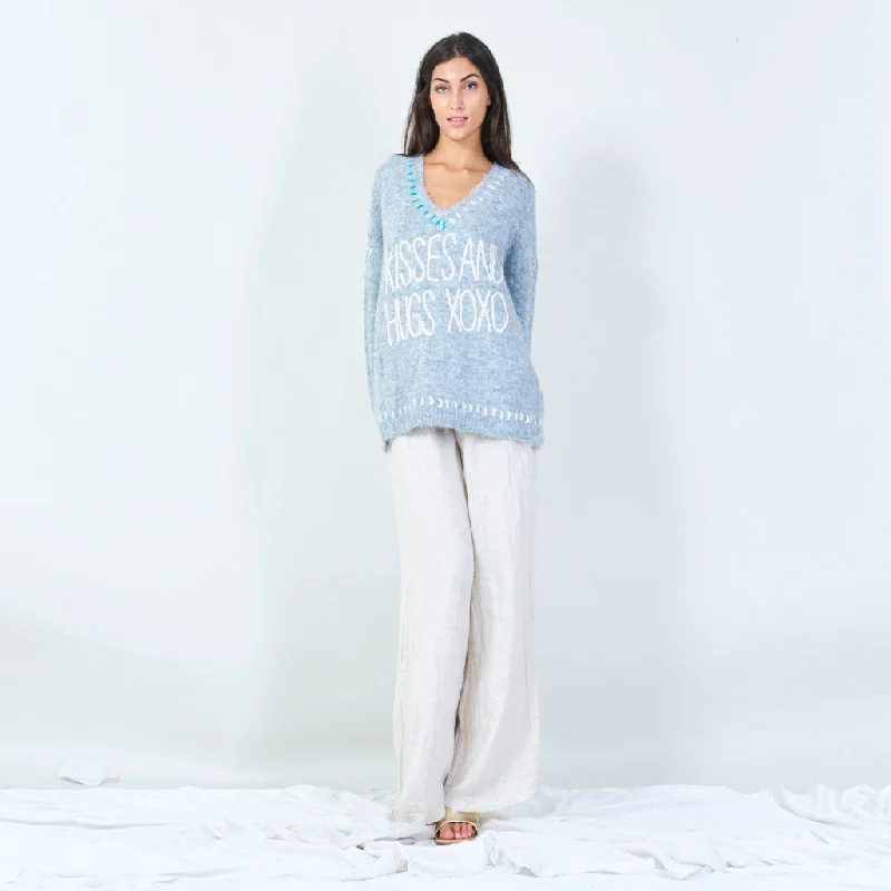 Savings Spectacular Embroidered v-neck oversized sweater wholesale