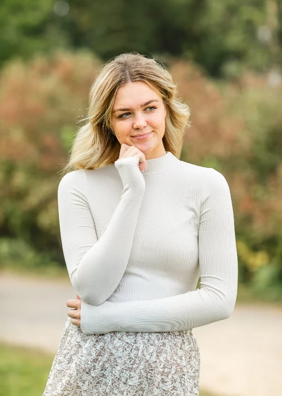 Super Bargain Mockneck Lightweight Ribbed Knit Top - FINAL SALE