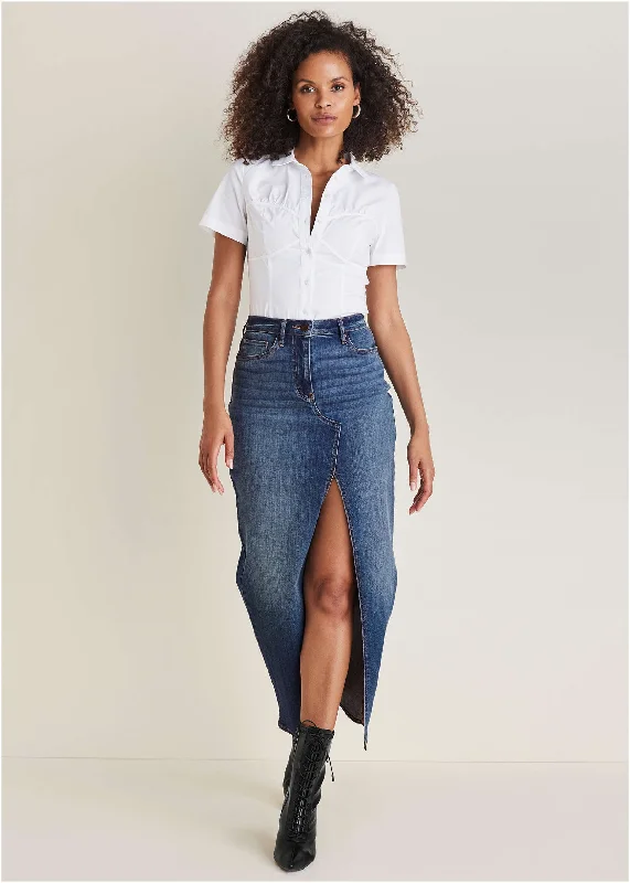 Daily Deals Denim Maxi Skirt - Medium Wash