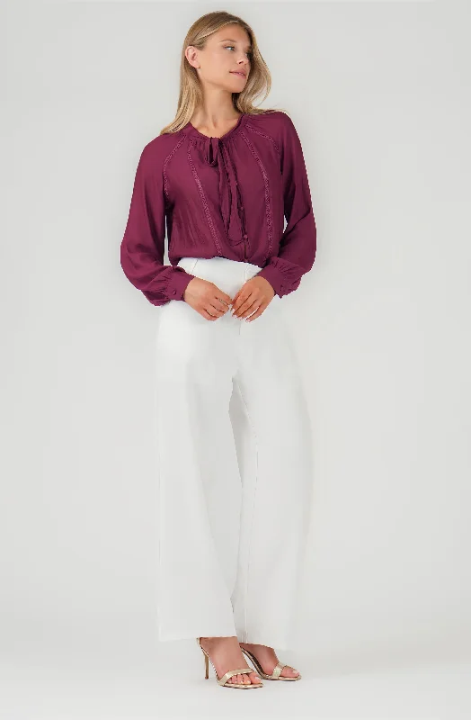 Special Discount Long Sleeve Button-Up Blouse with Necktie