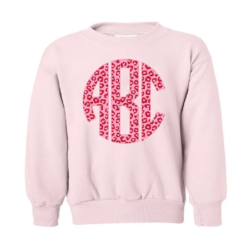 Great Deals Kids Monogrammed 'Leopard Love' Big Print Crewneck Sweatshirt