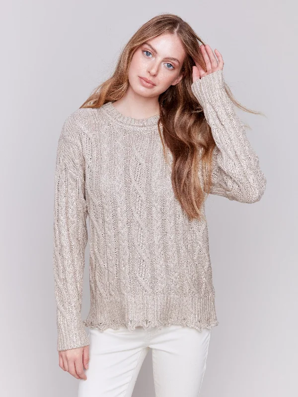 Big Savings Metallic Cable Knit Sweater - Champagne