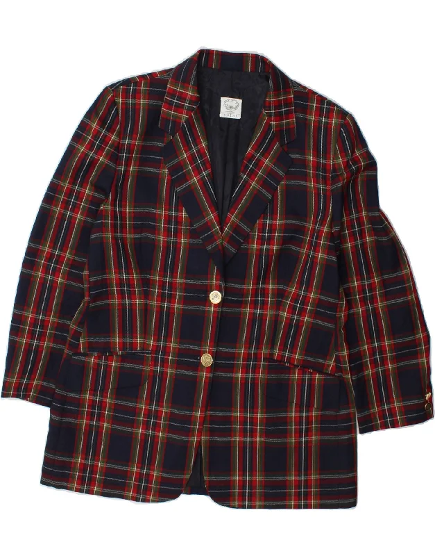 Now Available VINTAGE Womens 2 Button Blazer Jacket IT 46 Large Navy Blue Check