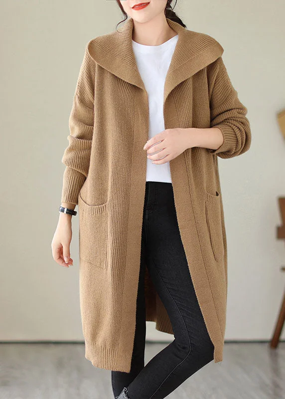 Instant Discount Loose Khaki Pockets Cozy Cotton Knit Long Sweaters Cardigans Fall