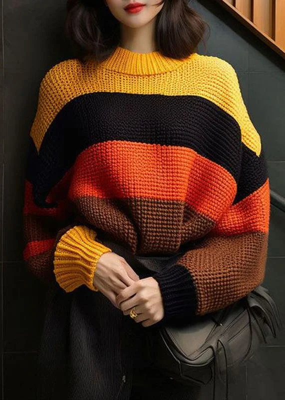 Must-Have Deals French Striped O Neck Hollow Out Patchwork Knit Tops Spring