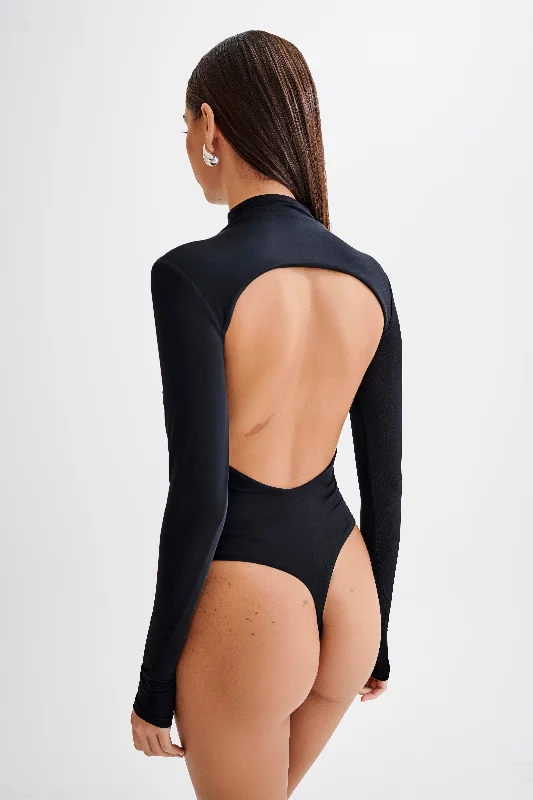 Weekend Savings Sensation Elani Slinky High Neck Bodysuit - Black