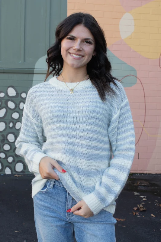 Weekend Offers That Delight Fuzzy Stripe Tunic Sweater, Pearl Blue/Chalk | Sanctuary Weekend Offers That Delight Fuzzy Stripe Tunic Sweater, Pearl Blue/Chalk | Sanctuary