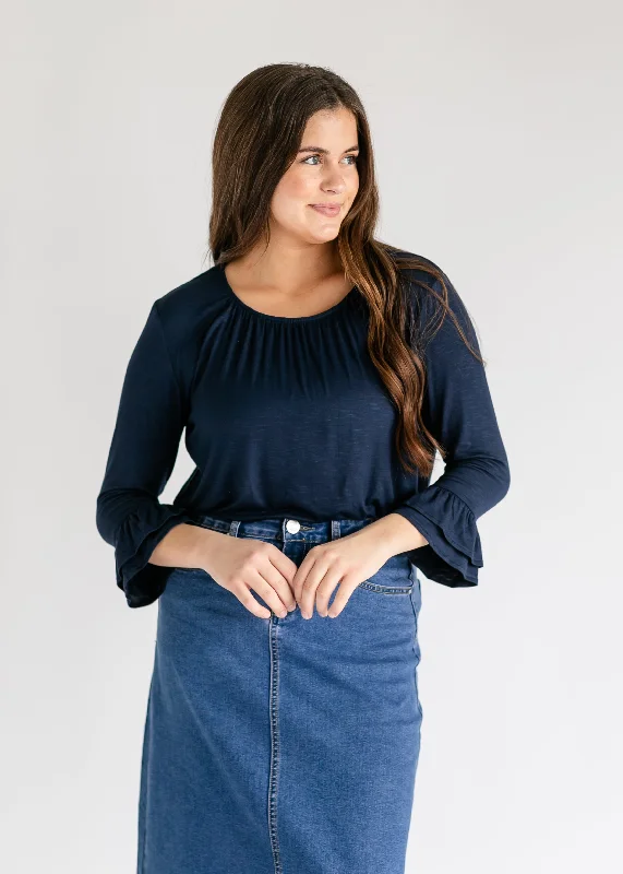 Weekend Bargains Await You Essential Ruffled 3/4 Sleeve Top - FINAL SALE