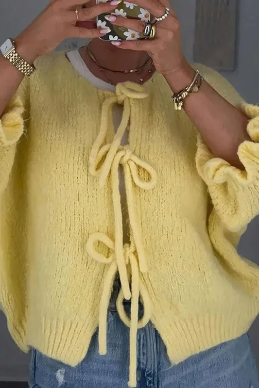 Year-End Deals Knit Drawstring Tie-Up Cardigan