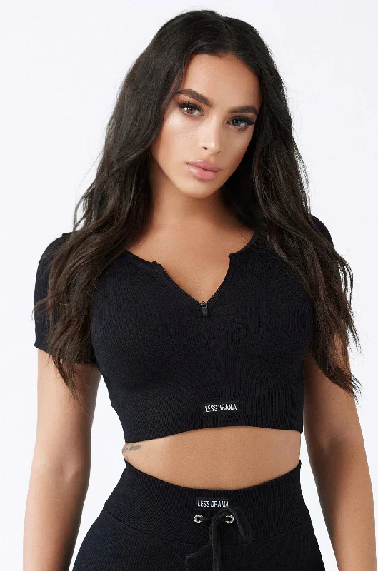 Savings Event Focused Ribbed Crop Top - Black
