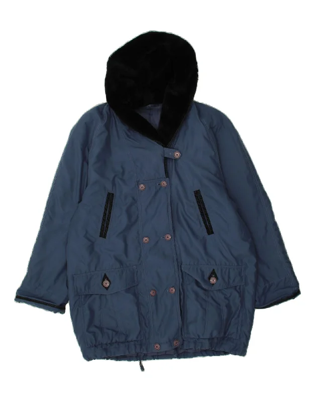 Clearance Sale VINTAGE Womens Hooded Windbreaker Coat UK 20 2XL Blue Polyester