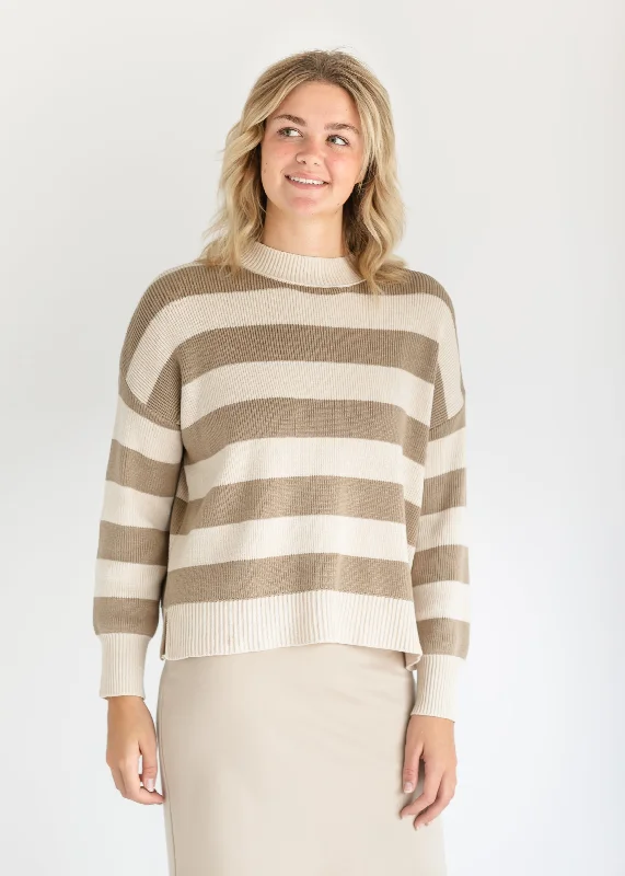 Steals and Deals Nella Taupe Bold Stripe Knit Sweater - FINAL SALE