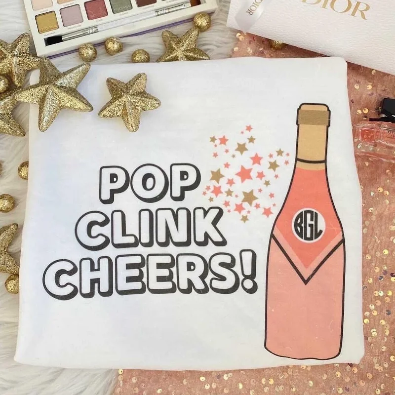 While Supplies Last Monogrammed 'Pop Clink Cheers' Crewneck Sweatshirt