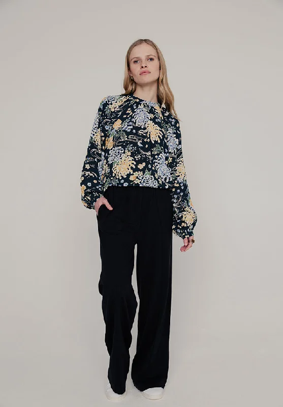 Extra Discounts Helena Bow Detail Kyoto Floral Print Blouse In Navy