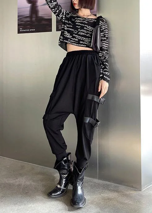 YEAR-End Sale Spring Comfy Cotton Black Pockets Harem Pants
