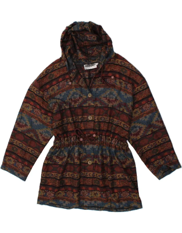 Price Cut ANYWEAR Womens Hooded Overcoat EU 38 Medium Brown Fair Isle Acrylic Aztec