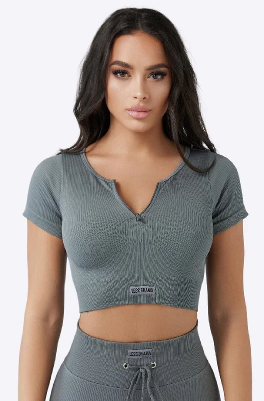 Don't Delay Focused Ribbed Crop Top - Grey