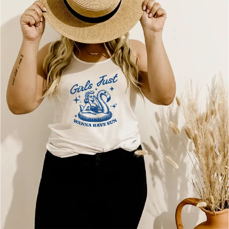 Weekend Offers That Sizzle Girls Just Retro Graphic Women's White Tank