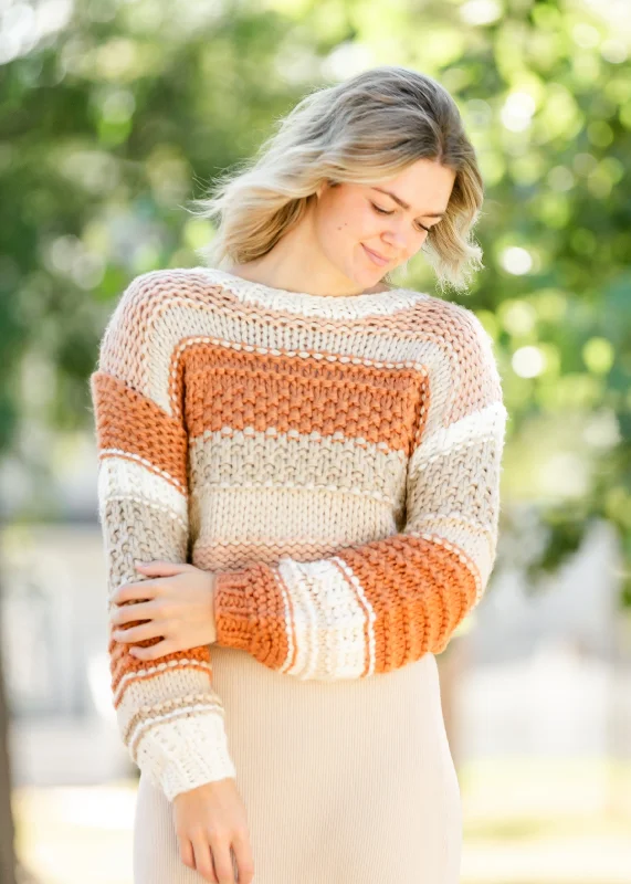 Weekend Savings Spectacular Chunky Knit Striped Crewneck Sweater - FINAL SALE