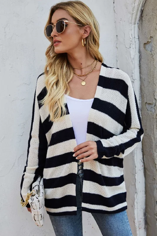 Big Deal Striped Dolman Sleeve Open Front Cardigan