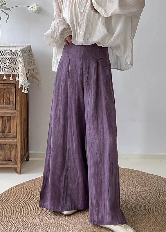 Today’s Deal Style Purple High Waist Tie Dye Linen Wide Leg Pants Trousers Fall