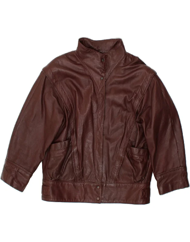 Crazy Deals VINTAGE Womens Leather Jacket IT 42 Medium Burgundy