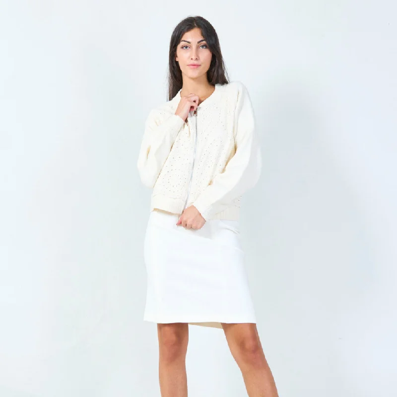Weekend Deals to Brighten Your Day Chic zip-up eyelet cardigan wholesale
