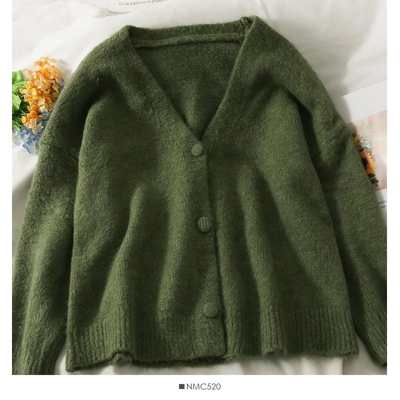Blowout Sale Sweater women's low neck single breasted cardigan long sleeved top solid color versatile  2044