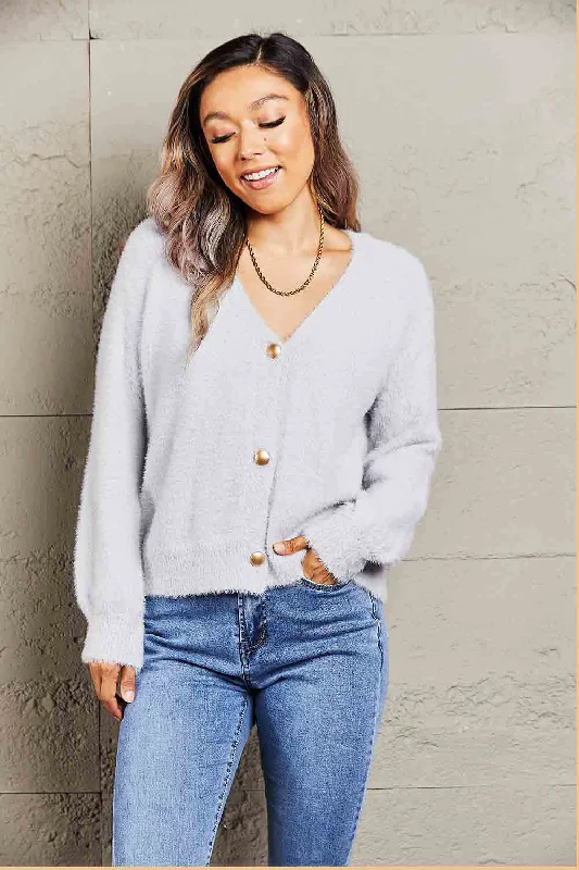 Weekend Steals Await Fuzzy Long Sleeve Button Down Cardigan