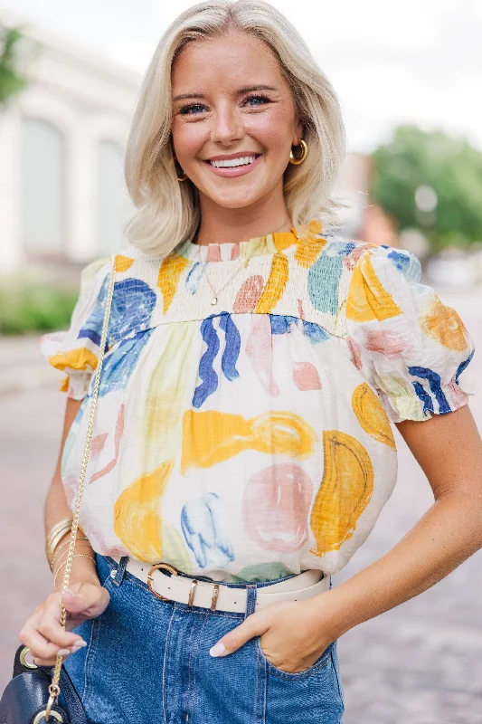 Weekend Savings Spectacle Be There For You Yellow Abstract Blouse