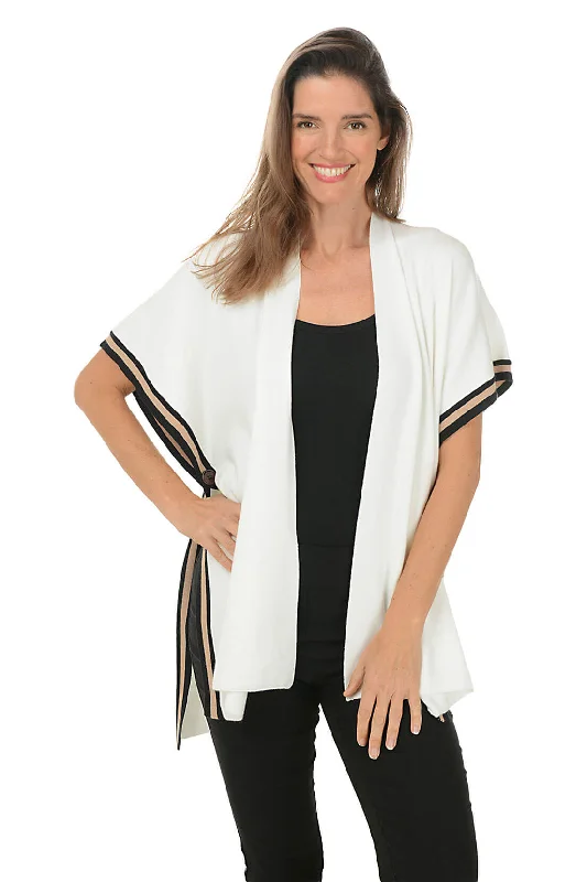 Don't Wait Cream Stripe-Trimmed Ruana Shawl