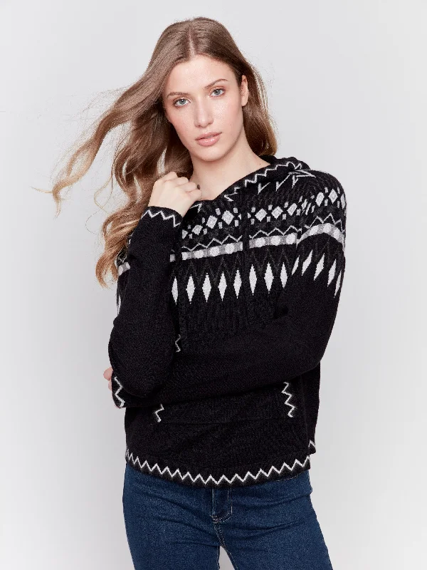 Weekend Discounts to Enjoy Plush Knit Ski Hoodie Sweater - Black