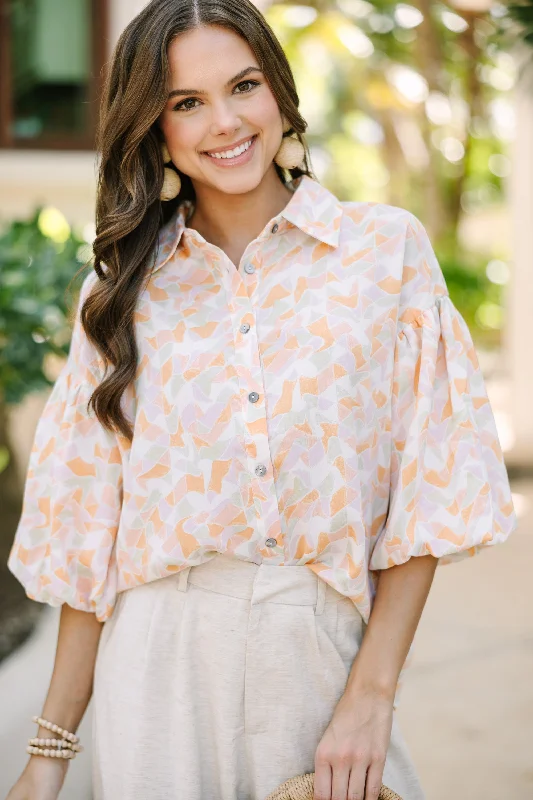 Weekend Deals That Thrill FIrst Impressions Peach Pink Abstract Blouse