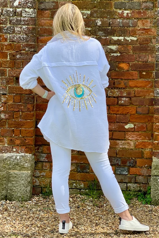 Buy Today Sia Cotton Eye Amulet Oversize Blouse | White
