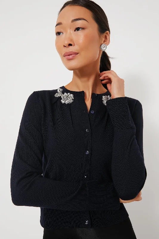 Markdowns Navy Drape Detail Knit Cardigan