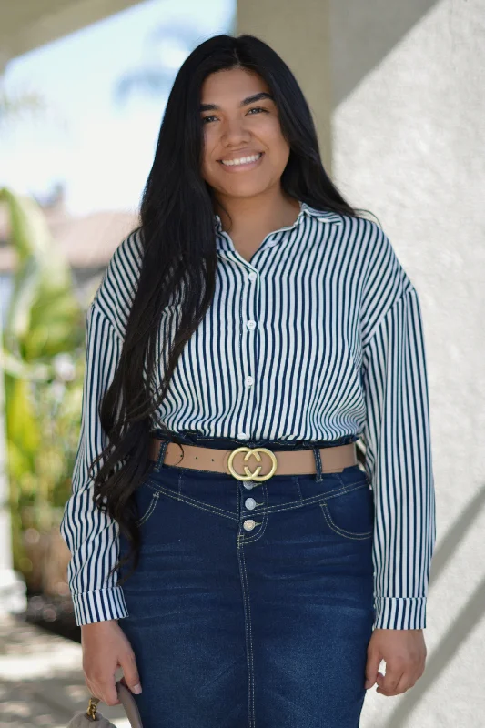 Weekend Bargains Await You Avalyn Navy Striped Top