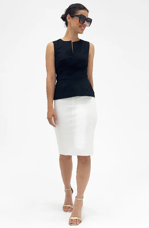 Anniversary Sale Cotton Sleeveless Peplum Top with Slit Neckline