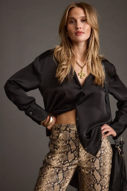 Low Prices Cash Black Satin Button Down Top