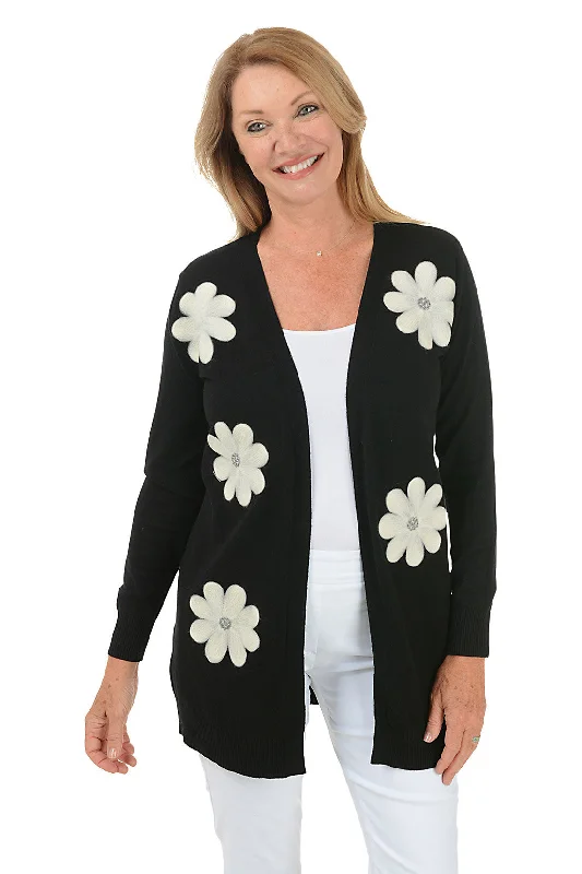Weekend Bargains to Enjoy Black Felted Daisies Duster Cardigan