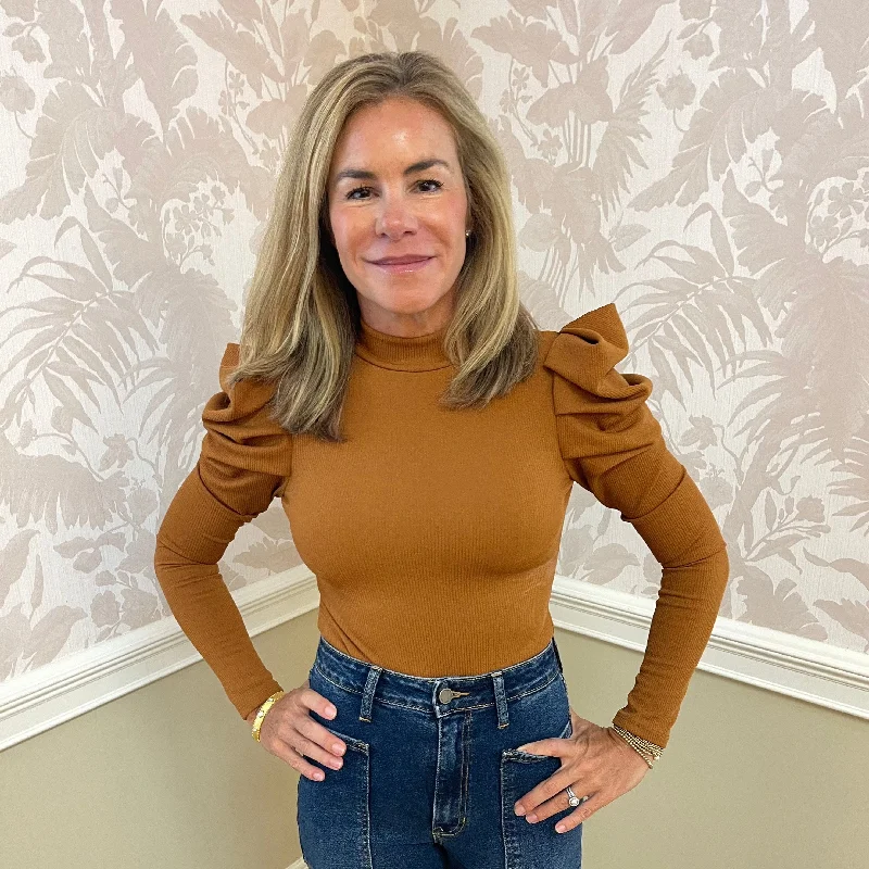 Weekend Discounts to Indulge In Sela Puff Sleeve Bodysuit | Camel