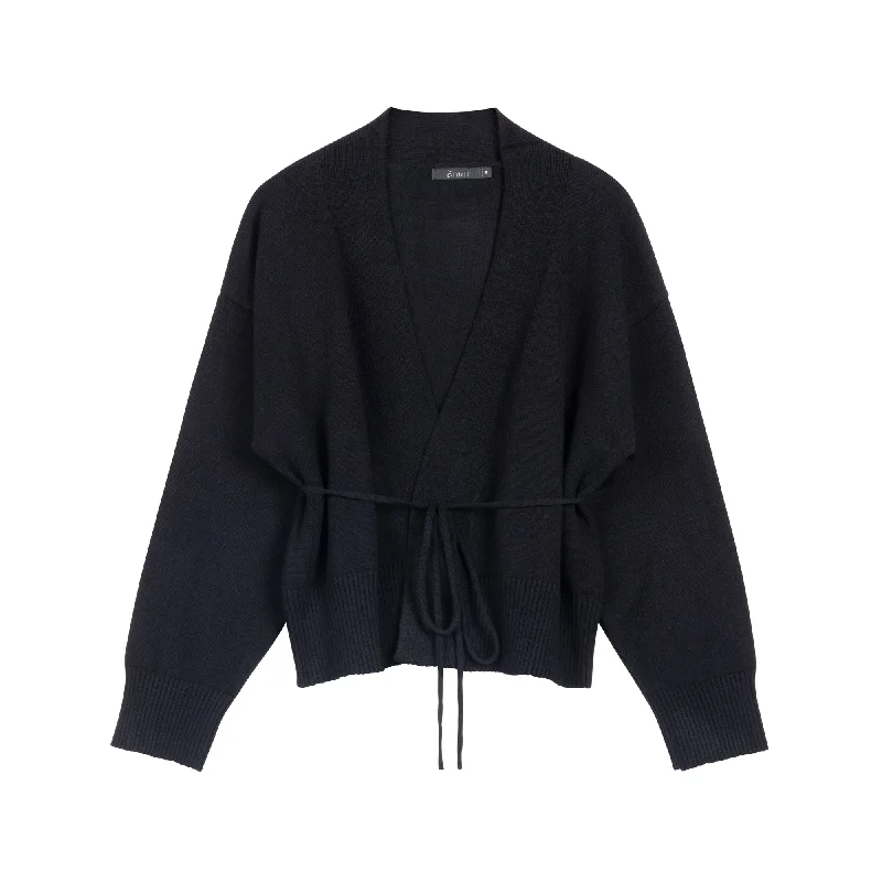One-DAY Sale Belted Wrap Sweater | Black [Final Sale]