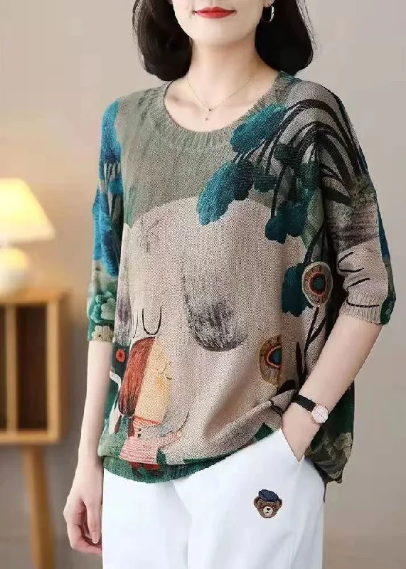 Weekend Discounts to Delight French Khaki Oversized Character Print Knit Top Spring