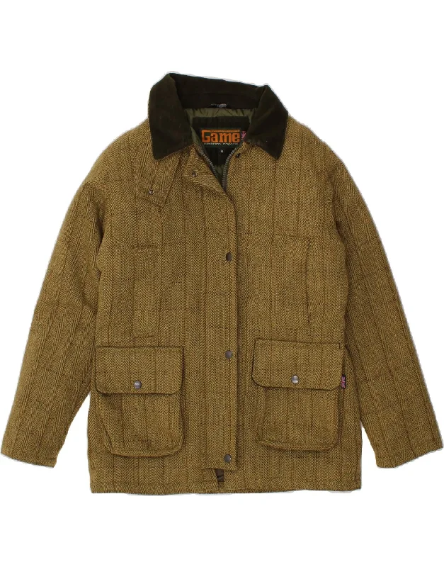 Extra Savings VINTAGE Womens Padded Jacket UK 14 Large Brown Herringbone Wool