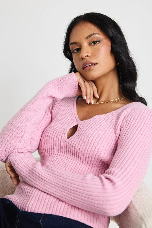 Weekend Discounts to Enjoy Apollo Candyfloss LS Rib Knit Split Front Top
