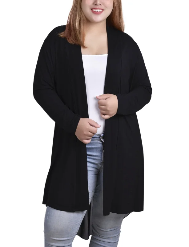 Top Pick Plus Size Long Sleeve Knit Cardigan with Chiffon Back
