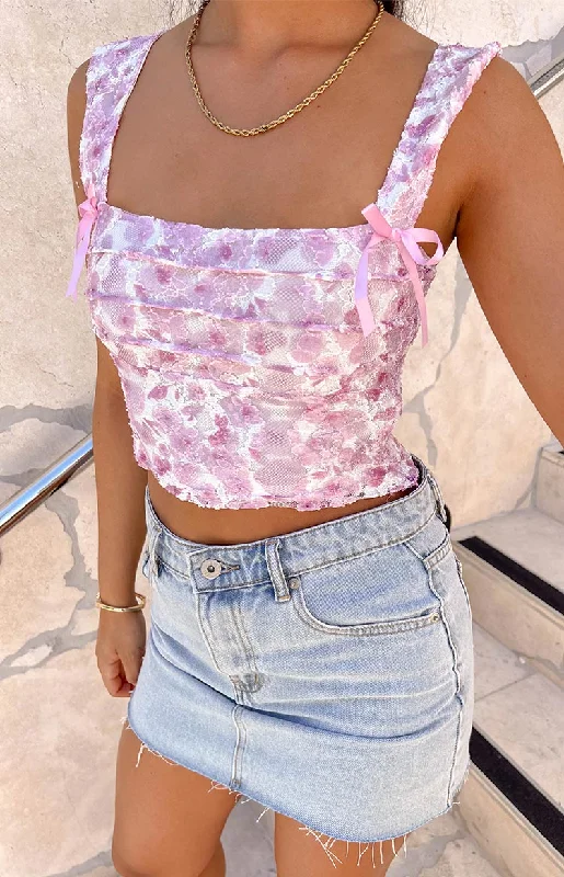 Weekend Savings Fiesta Vida Pink Lace Bow Top