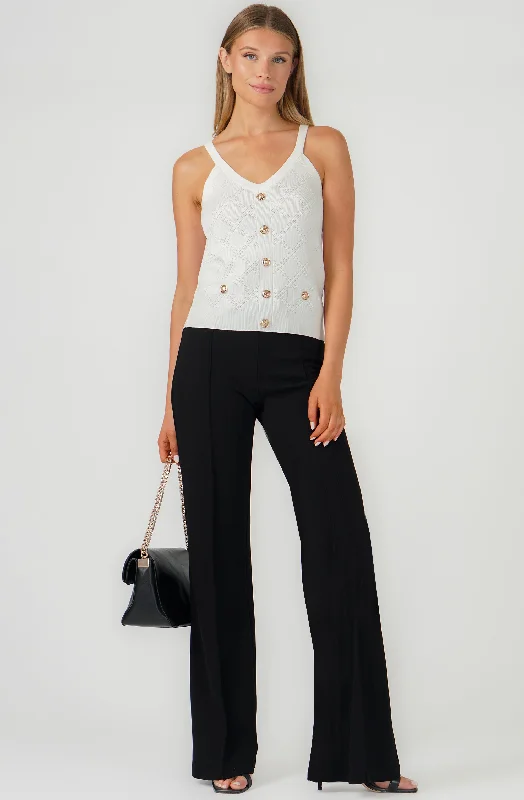 Price Drop Embossed Knit Top with Gold Buttons