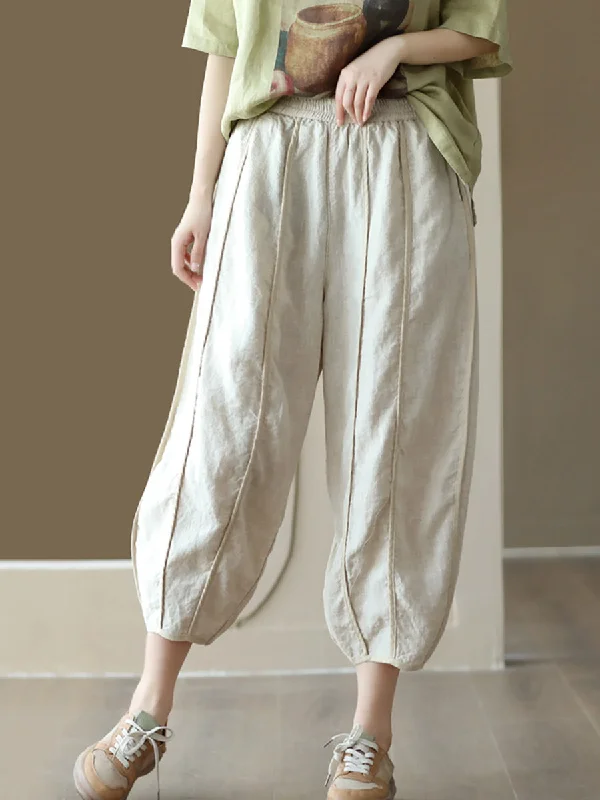 The Best Prices Summer Solid Color Spliced Linen Loose Harem Pants